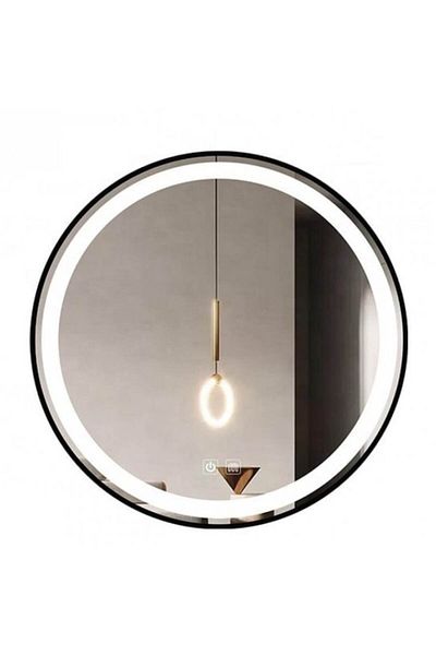 OPTIM DEKO Oglinda Baie Premium Rotunda, Iluminare LED Touch si Sistem Dezaburire Rama Neagra 70x70cm