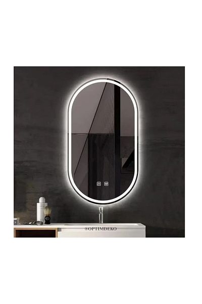 OPTIM DEKO Oglinda Baie LED Ovala 50x100 cm, Aprindere cu touch, Functie dezaburire