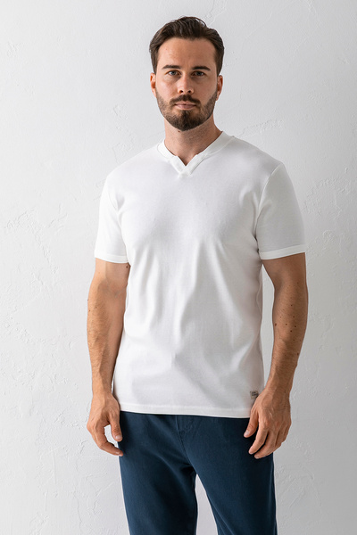 JB John Borners Ανδρικό βαμβακερό μπλουζάκι με λαιμόκοψη σε λευκό χρώμα - 2122