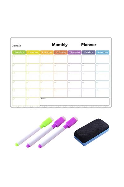 Leexo Monthly Plan magnetic fridge planner set, with 3 markers and cloth, 42x30 cm