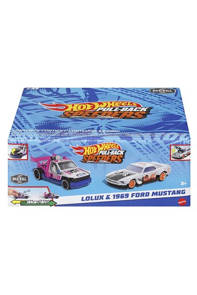 mattel Hot Wheels Set of 2 Pull Back Metal Cars Lolux and 1969 Ford Mustang 1:43
