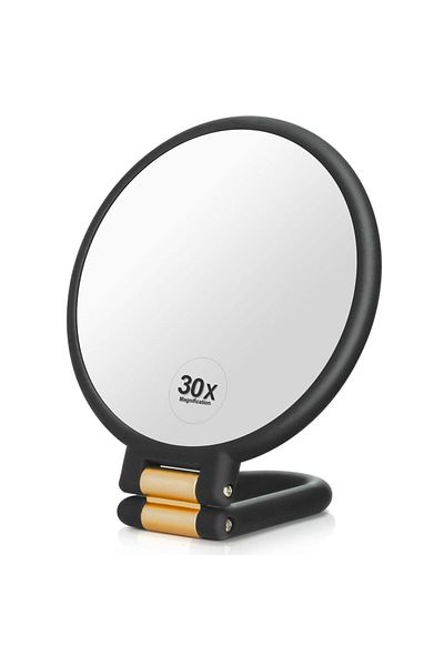 Choice Black Beauty Hand Mirror, 30X Magnifying Mirror on Stand, Double Sided Magnifying Mirror with 30X/1X