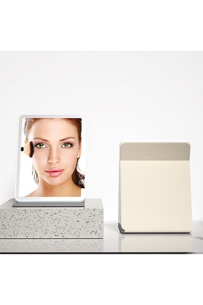 Choice Cream-colored Makeup Mirror Foldable Portable 3-Color Dimmable Lighting Rechargeable Tabletop Foldin