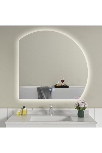 OPTIM DEKO Oglinda Baie Premium, Iluminare LED cu Touch, Design, Sistem Dezaburire Semi Rotunda 80x80 cm