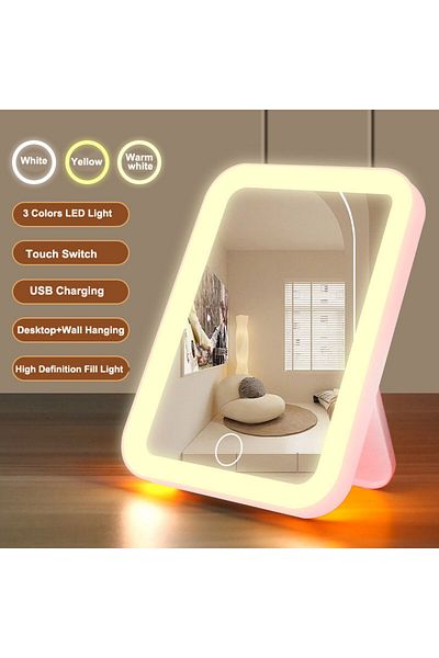 Choice Pink LED Vanity Mirror with Touch Screen USB Rechargeable Dimming Makeup Mirror Portable