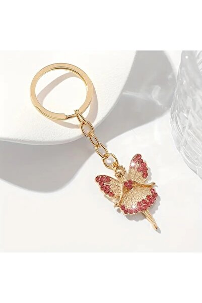 ELENKA سلسلة مفاتيح ملاك بتفاصيل حجر الزركون الوردي