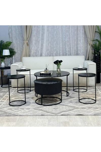 l'elefante 6-Piece Nesting Table Set – 2 Round Coffee Tables + 4 Side Tables – Scratch & Moisture-Resistant