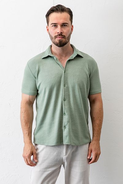 JB John Borners Men's Short Sleeve Button Closure Textured Shirt Green - 30001