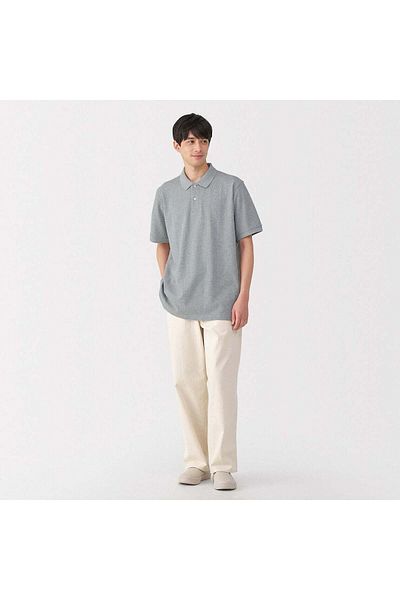 Muji قميص بولو بيكيه مغسول بأكمام قصيرة