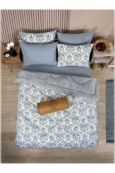Sudemhome Double Welsoft Sleeping Set Double Sided Wellsoft Fluffy Fleece Quilt and Battal Fitted Sheet