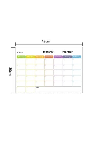 Leexo Monthly Plan magnetic fridge planner set, with 3 markers and cloth, 42x30 cm