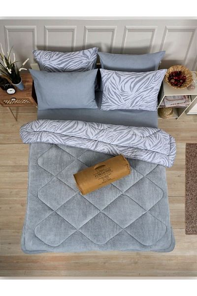 Sudemhome Double Welsoft Sleeping Set Double Sided Wellsoft Fluffy Fleece Quilt and Battal Fitted Sheet