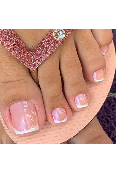 Choice F062 24 قطعة من أظافر القدم الفرنسية المزيفة ذات التدرج الوردي وتغطية ...