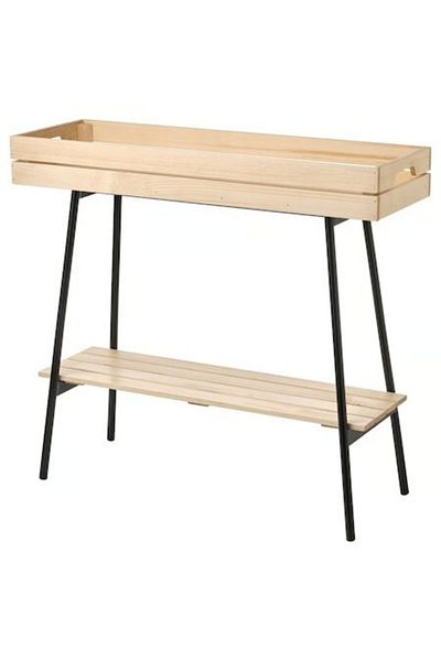 OEM Suport flori din bambus si metal, 2 rafturi, 74x27x67 cm