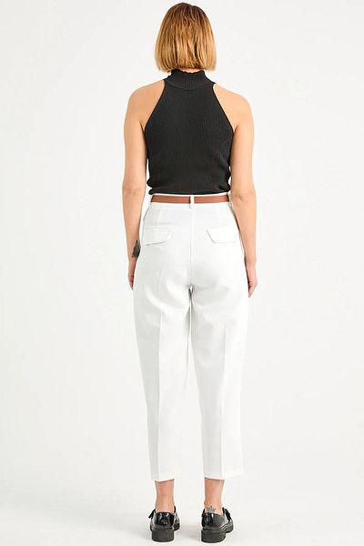 karpuzbutiks Belted High Waist Trousers White-42