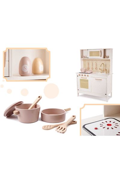 Micostore Children's kitchen, wooden, Retro, 100 cm high, Light and Sound Effects, Superior Quality