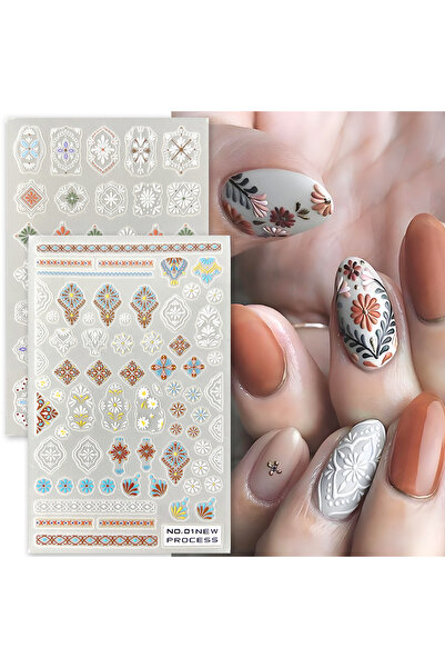 Choice NO-01 02 ملصقات أظافر جديدة غير لامعة ثلاثية الأبعاد بتصميم بوهيمي مطر...