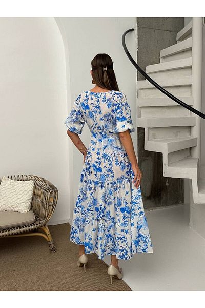 karpuzbutiks Blue Linen Bohemia Dress-M