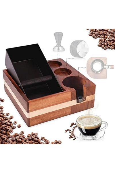 GÜMRÜK BEY Luxury Natural Wood Espresso Knock Box Tamping Station Espres Coffee Organizer Box 58 Mm.