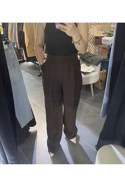 karpuzbutiks Coffee Dabil Fabric Pencil Palazzo Pants-L