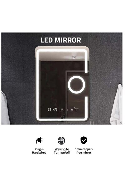 Florin Art Premium LED Bathroom Mirror 60 x 80 cm with Cosmetic Magnifier, 2 Light Types, Demisting Function, T