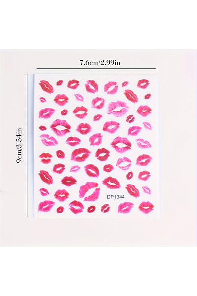 Choice ملصقات أظافر مطبوعة على شكل قلب وقبلة باللون الأحمر الخيالي - ذاتية ال...