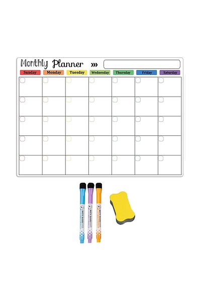 Leexo Set planificator magnetic frigider Monthly Planner, cu 3 markere, laveta, 42x30 cm