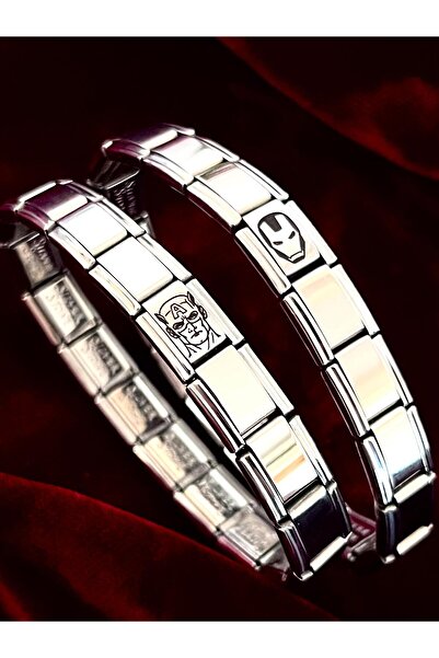 Vamoria Iron and Captain Italian Charm Steel Couple Bracelet