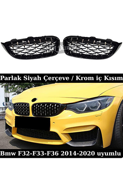 SML Dizayn Bmw F32-F33-F36 Diamond Ön Panjur Böbrek Parlak Siyah-Krom 2014-20...