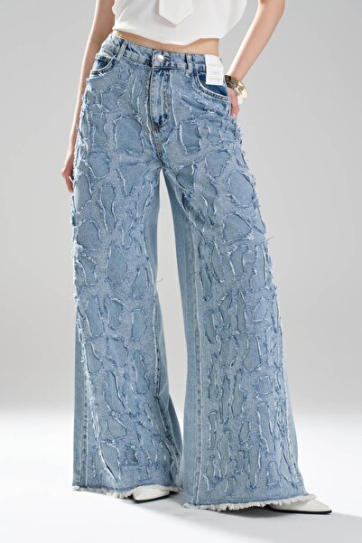 tw3 Blugi Palazzo cu aplicații din denim pentru femei