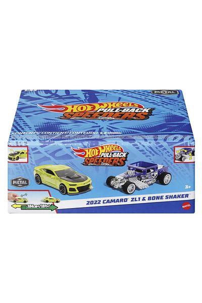 mattel Hot Wheels Set of 2 Pull Back Metal Cars 2022 Camaro ZL1 and Bone Shaker 1:43