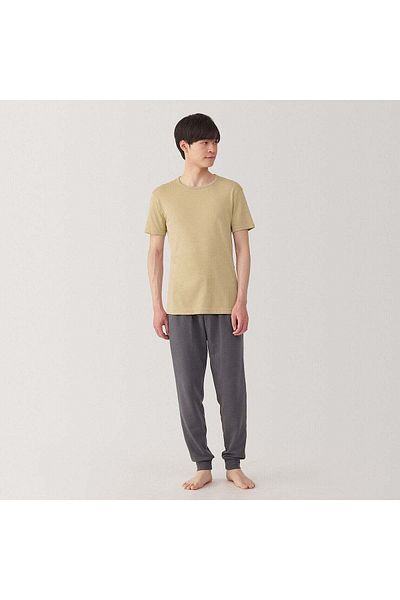 Muji تي شيرت قطني ماص للرطوبة برقبة دائرية وأكمام قصيرة