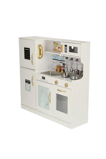 Micostore Παιδική Κουζίνα, με Ψυγείο, 80 x 24 x 80 cm, Λευκό, Μοντέρνο Πολυτελές Σχεδιασμό, Αφαιρούμενα Στοιχεία
