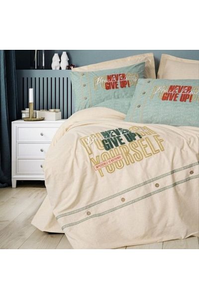 Cotton Box Lenjerie pat 1 persoana cu broderie în relief din bumbac 100% ranforce, Forward Bej