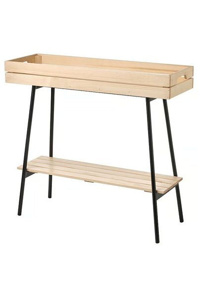 OEM Suport flori din bambus si metal, 2 rafturi, 74x27x67 cm
