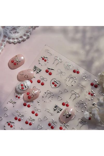 NAILFYOU TO5068 5D Pudding Jelly Dessert Fruit Cherry Pink Claw Print Bowknot Tie knot Love Heart Stars Nail