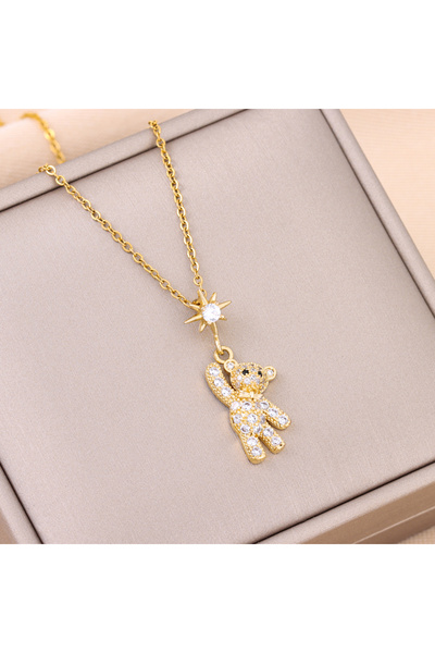 Choice 8024 Trendy 18K Gold Plated Zircon Crystal Pendant Stainless Steel Nec...