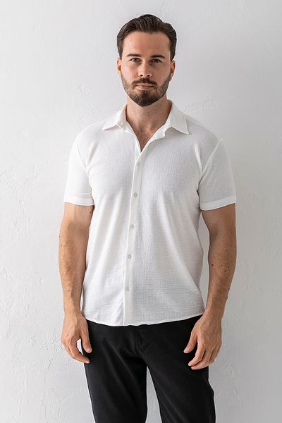 JB John Borners Men's Short Sleeve Button Closure Textured Shirt White - 30001
