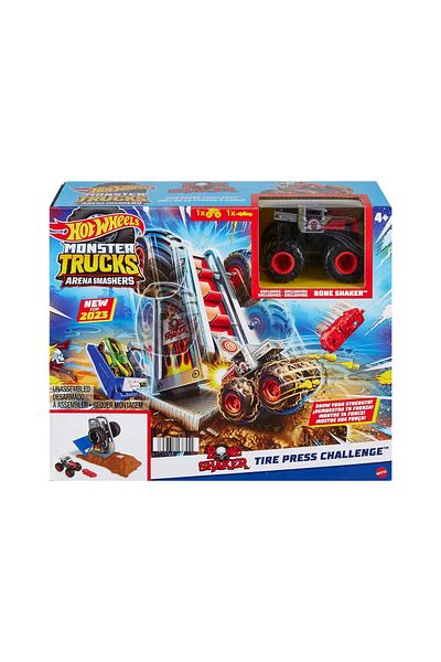mattel Hot wheels monster trucks entry challenge arena smashers tire press challenge