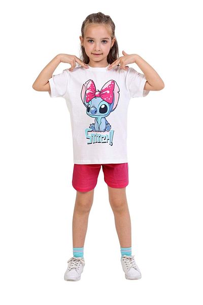 ww waka waka kids store طقم تي شيرت وشورت بناتي مطبوع عليه ستيتش