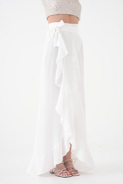 Saade White Maxi Length Woven Flounce Beach Skirt