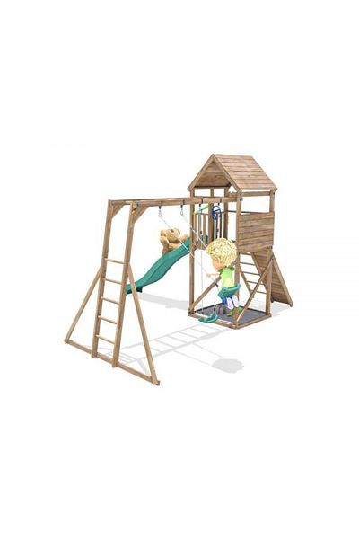 Dunster House Complex de joaca FrontierFort Max cu Monkey Bars si 2 leagane, tobogan verde 2.9 m, Dunster House