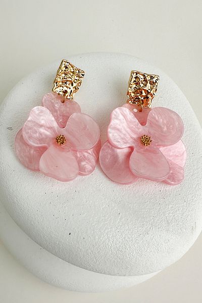 Modex Acrylic Metal Detail Dangle Flower Earrings (6cm)