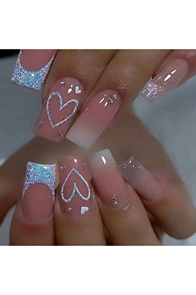 Choice 24 قطعة أظافر فرنسية قصيرة باللون الرمادي مع 1 جيلي و1 مبرد أظافر 24 ق...