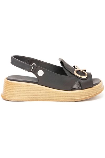 Mammamia D25Ys-02780 Black Skin Leather Comfort Women's Sandals