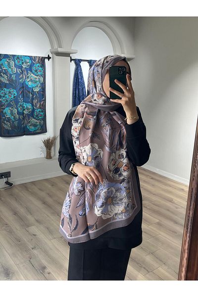 Merwiss Sunrise Flower Pattern Women's Shawl - Mink