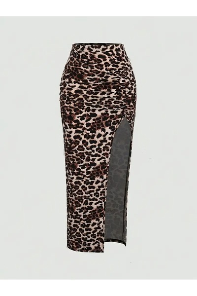 Machetta Set de 3 fuste leopard negru cafea cu talie înaltă pentru femei