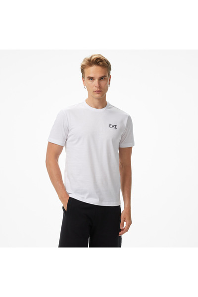 EA7 Erkek Beyaz Bisiklet Yaka T-shirt