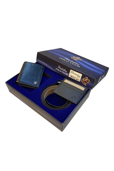 POLO CLUB 3-Piece Men's Wallet Belt Business Card Holder Dowry Set
