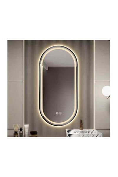 OPTIM DEKO Oglindă ovală LED pentru baie 60x80 cm, ramă neagră, activare tactilă, funcție anti-aburire